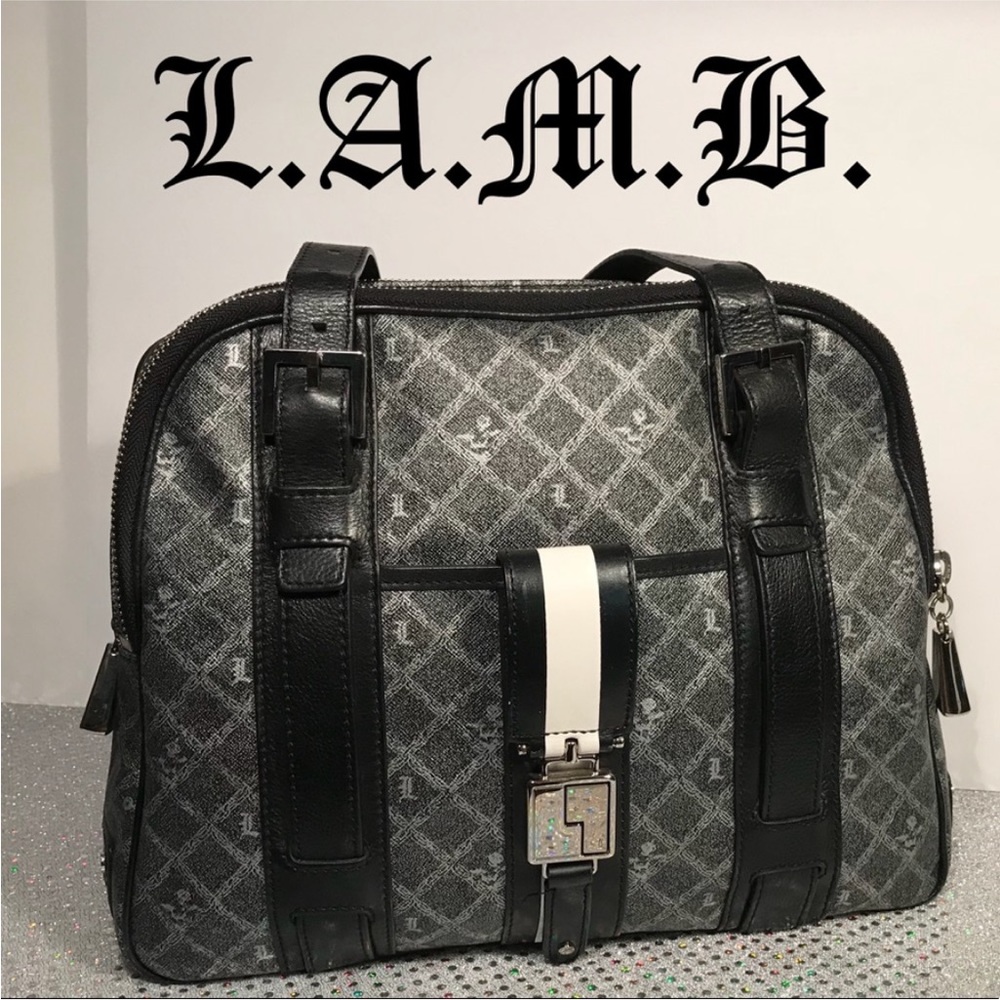 L.A.M.B. Oxford Silver Triple Zip Satchel Handbag